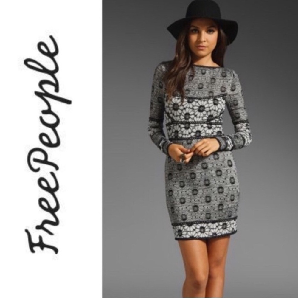 Free People Botanical Forest Open Knit Floral Long Sleeve Dress Fall Boho Goth